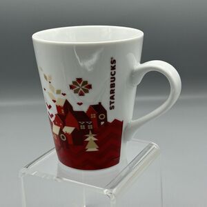 Starbucks Holiday Christmas Coffee Tee Mug Cup 14 oz Red Town Village 2013 Brown